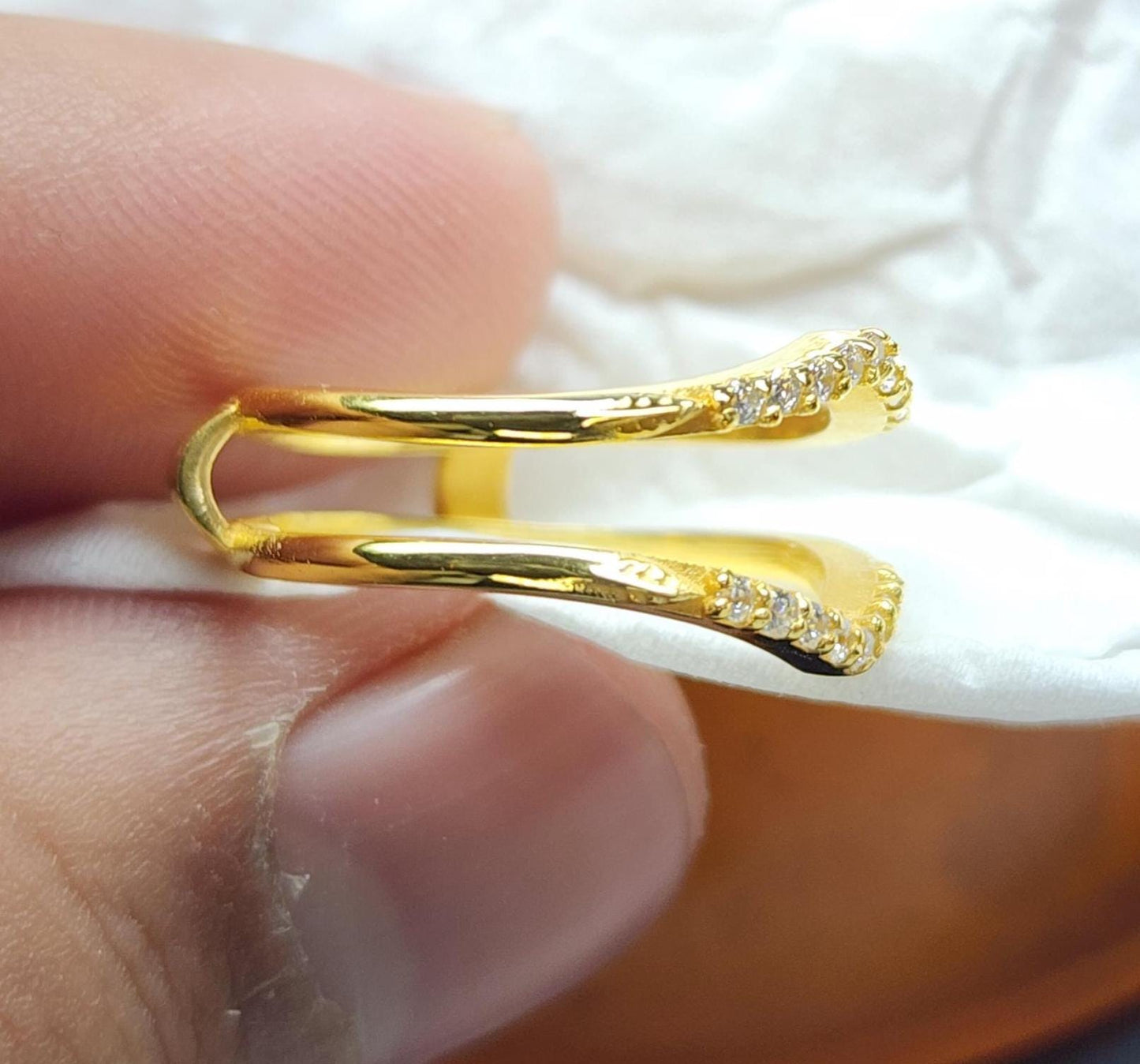 925 Silver Double Chevron CZ Band â Dainty Stacking V Shaped Wedding Anniversary Ring