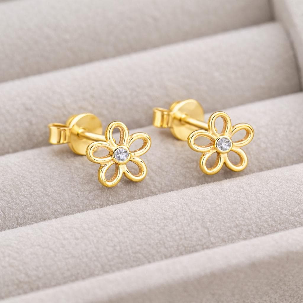 925 Silver Flower Stud , Minimal CZ Studs, Tiny Daisy Earrings, Dainty Studs, Jewelry Gift