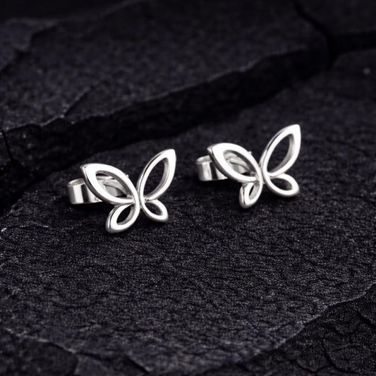 925 Silver Butterfly Stud Earrings, Minimal Leaf Studs, Dainty Tiny Studs,