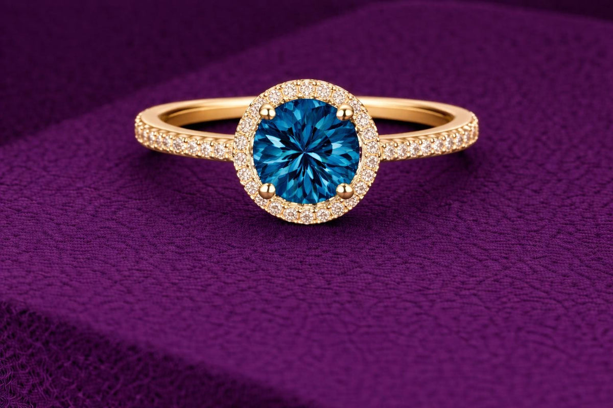 London Blue Topaz 925 Silver | Halo Engagement Ring | Round Gemstone | Sterling Silver Jewelry