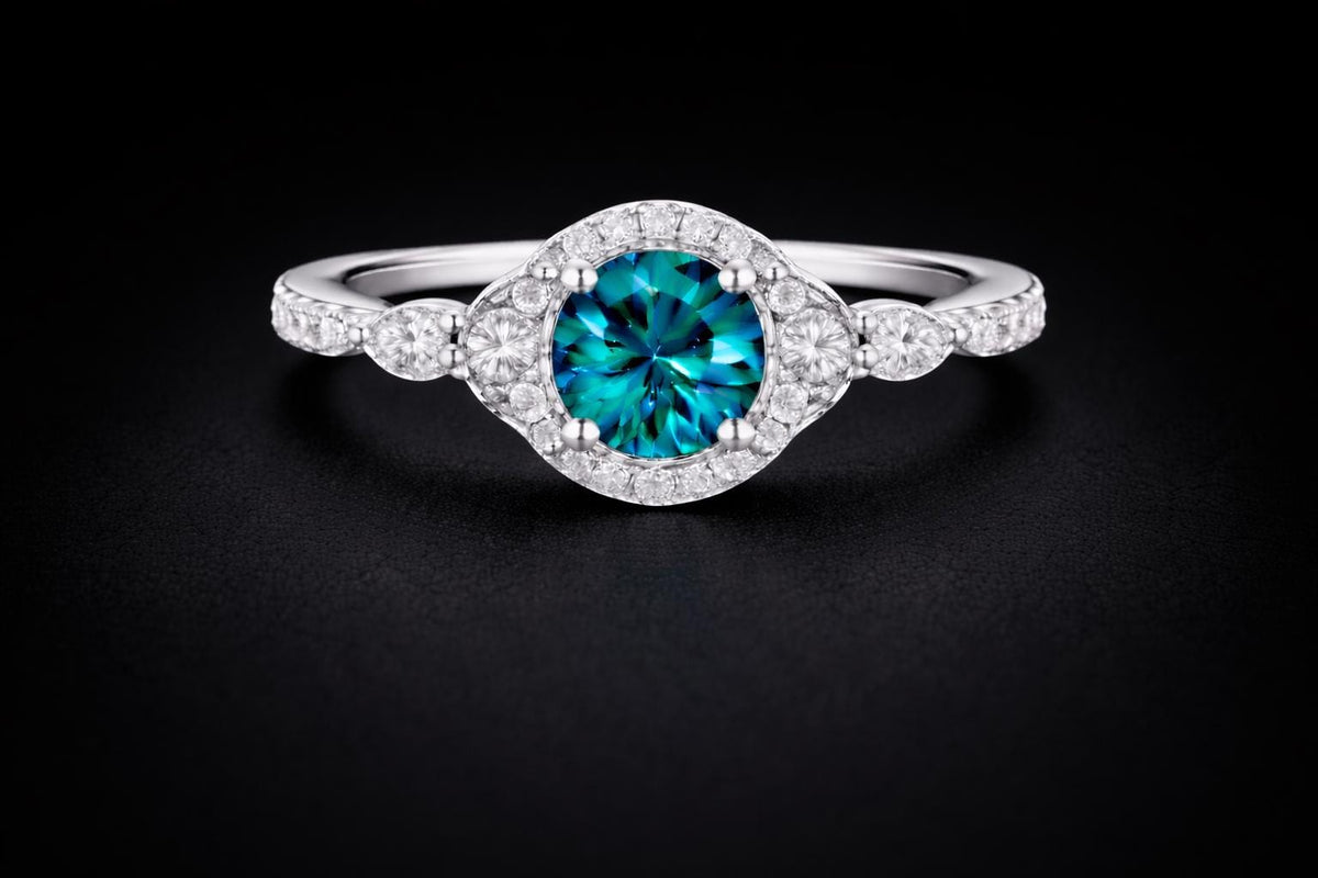 London Blue Topaz 925 Silver | Round Halo Engagement | Sterling Silver Jewelry