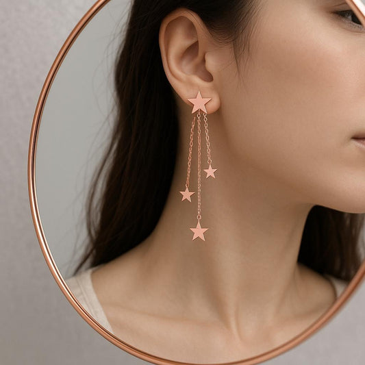 Star Chain Drop Earrings 925 Silver | Long Dangle | Minimal Earrings for Women