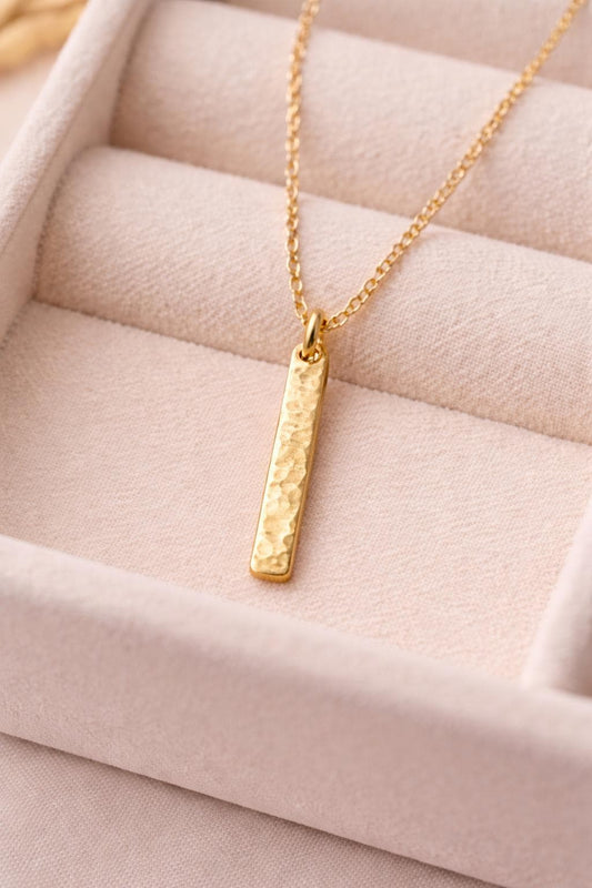 Hammered Bar Necklace 925 Silver | Minimal Silver Pendant | Everyday jewelry