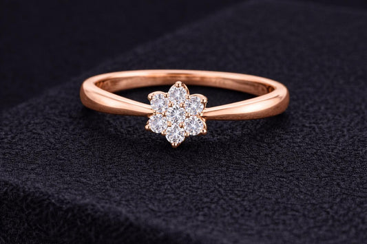 925 Sterling Silver Flower Cluster Ring CZ Diamond Promise Ring Gift