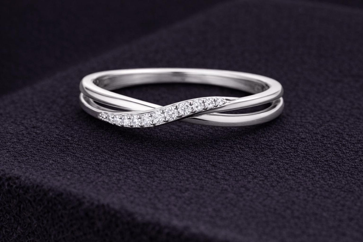 925 Sterling Silver Twisted Ring CZ Diamond Infinity Wedding Band