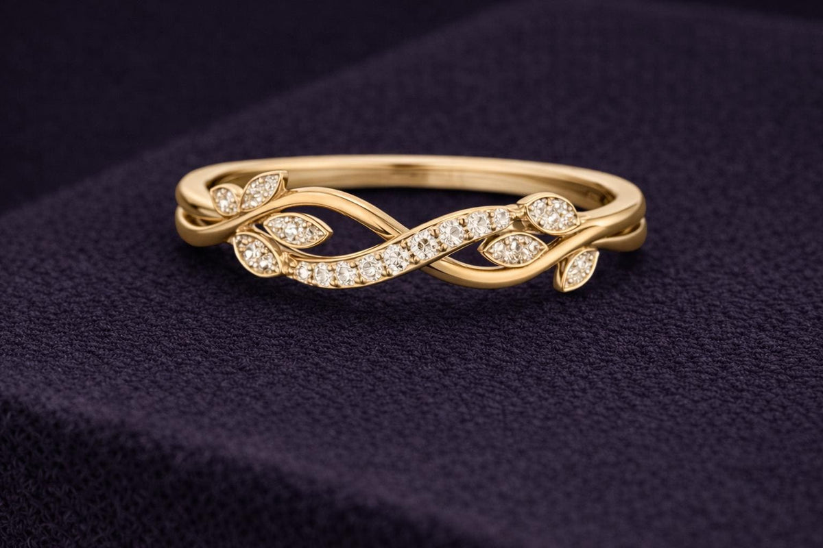 925 Sterling Silver Leaf Infinity Ring CZ Diamond Nature Band
