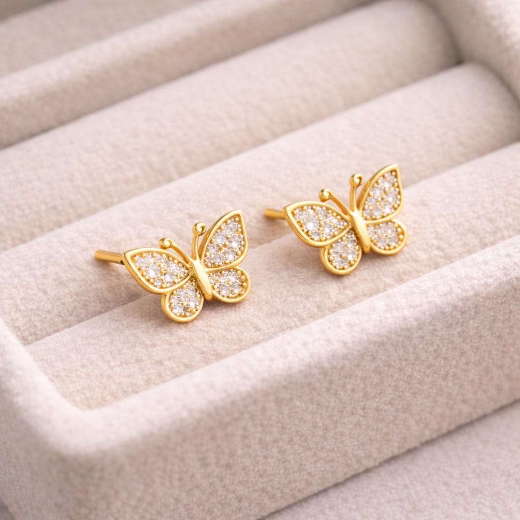925 Sterling Silver Butterfly Stud Earrings CZ Diamond Nature Jewelry