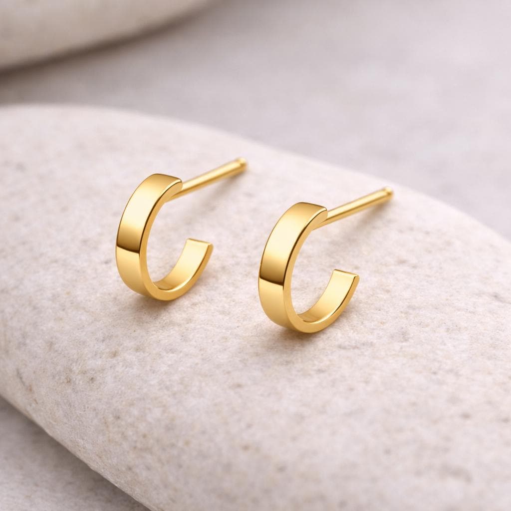 Minimal Silver Huggie 925 | Small C Hoop Studs | Sterling Silver Everyday Earrings