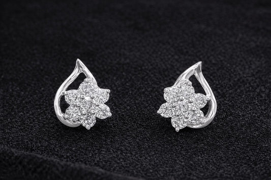 925 Sterling Silver Flower Stud Earrings CZ Diamond Floral Jewelry