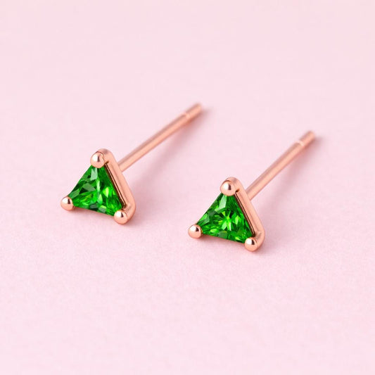 Green CZ Stud 925 Silver | Triangle Studs | Minimal Silver Earrings