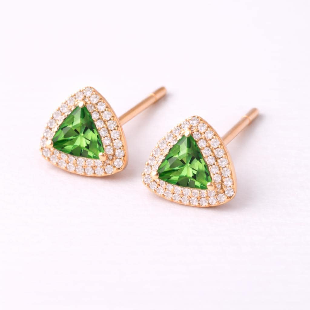 Green CZ Triangle Stud Earrings 925 Silver | Halo Studs | Minimal Earrings