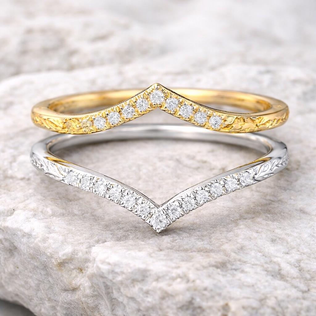 Chevron CZ Ring 925 Silver | V Shape Stacking Ring | Minimal Wedding Band | Dainty Diamond Look