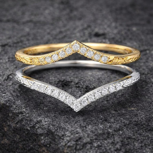 Chevron CZ Ring 925 Silver | V Shape Stacking Ring | Minimal Wedding Band | Dainty Diamond Look