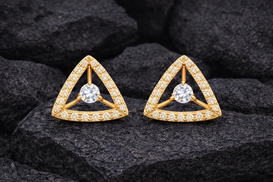 Triangle CZ Stud Earrings 925 Silver | Geometric Halo Studs | Minimal Earrings | Dainty Diamond Look