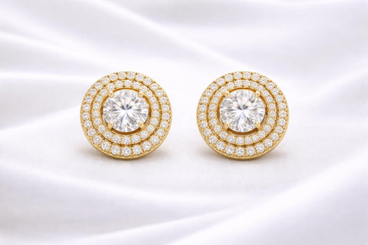 Halo Stud Earrings 925 Silver | Round Diamond Look Studs | Minimal Earrings | Bridal CZ