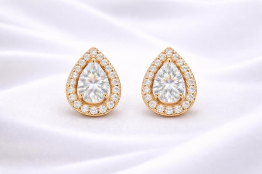 Pear CZ Stud 925 Silver | Teardrop Halo Studs | Bridal Earrings | Diamond Look Studs