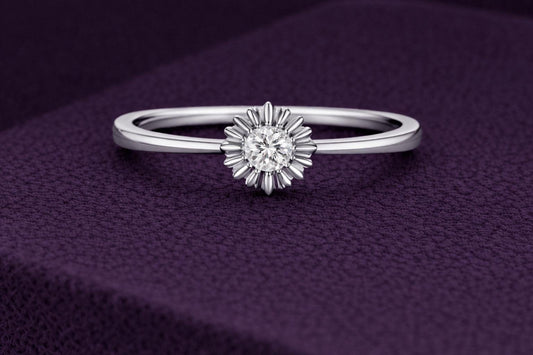 Floral CZ Ring 925 Silver | Sunburst Solitaire | Minimal Promise Ring | Dainty Diamond Look