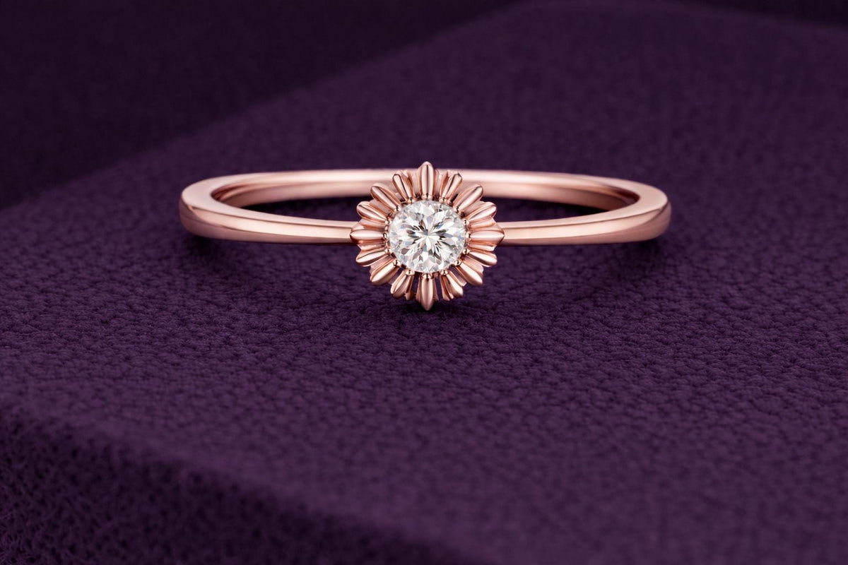 Floral CZ Ring 925 Silver | Sunburst Solitaire | Minimal Promise Ring | Dainty Diamond Look