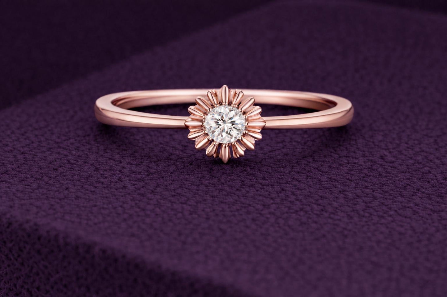 Floral CZ Ring 925 Silver | Sunburst Solitaire | Minimal Promise Ring | Dainty Diamond Look