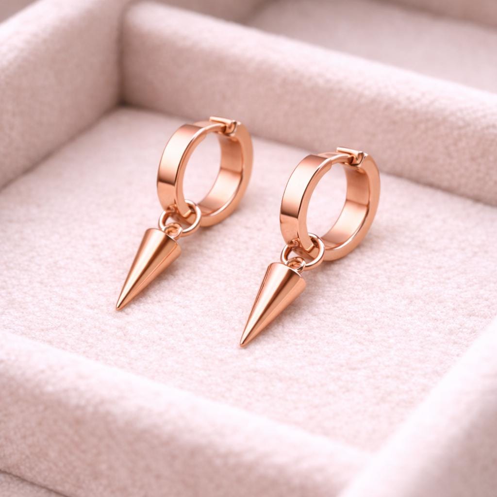 925 Silver Spike Hoop Earrings | Minimal Dangle Huggie Hoops | Punk Gothic Silver