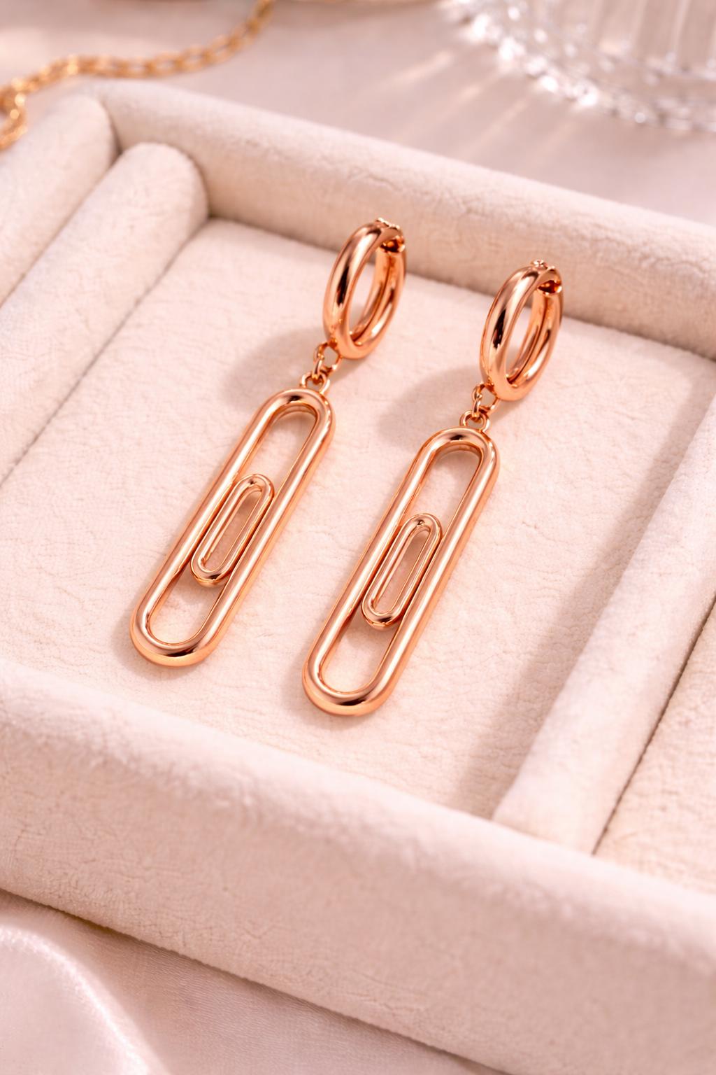925 Silver Paperclip Drop Earrings | Minimal Link Dangle Hoop Earrings