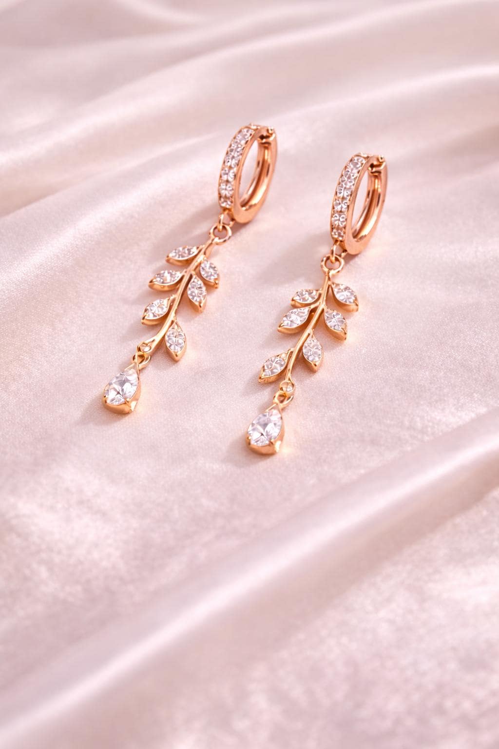 925 Silver Leaf Drop Earrings | CZ Vine Dangle Hoop | Elegant Sterling Silver Jewelry |