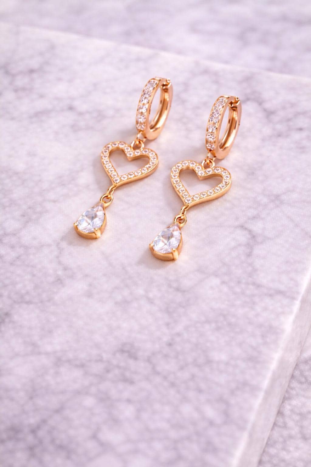 925 Silver Heart Drop Earrings | CZ Dangle Hoop | Romantic Sterling Silver Jewelry |