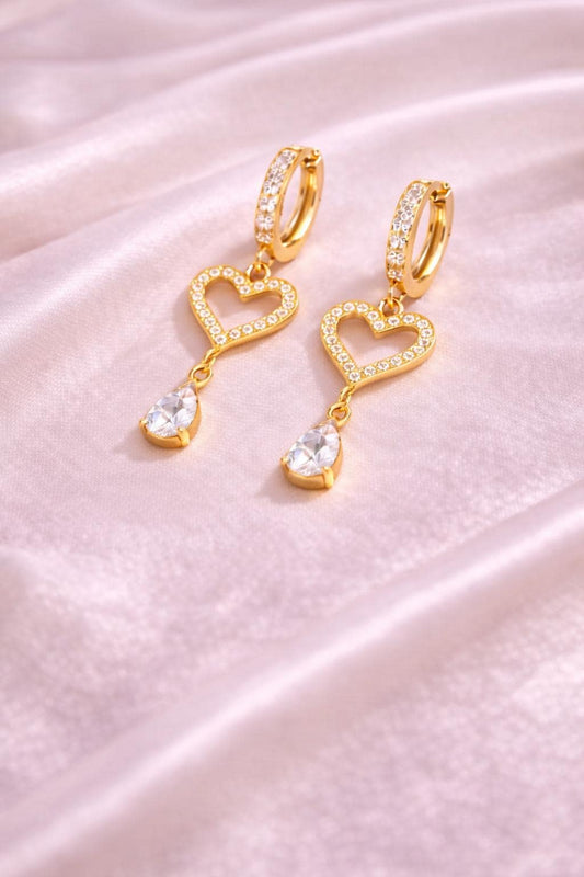 925 Silver Heart Drop Earrings | CZ Dangle Hoop | Romantic Sterling Silver Jewelry |