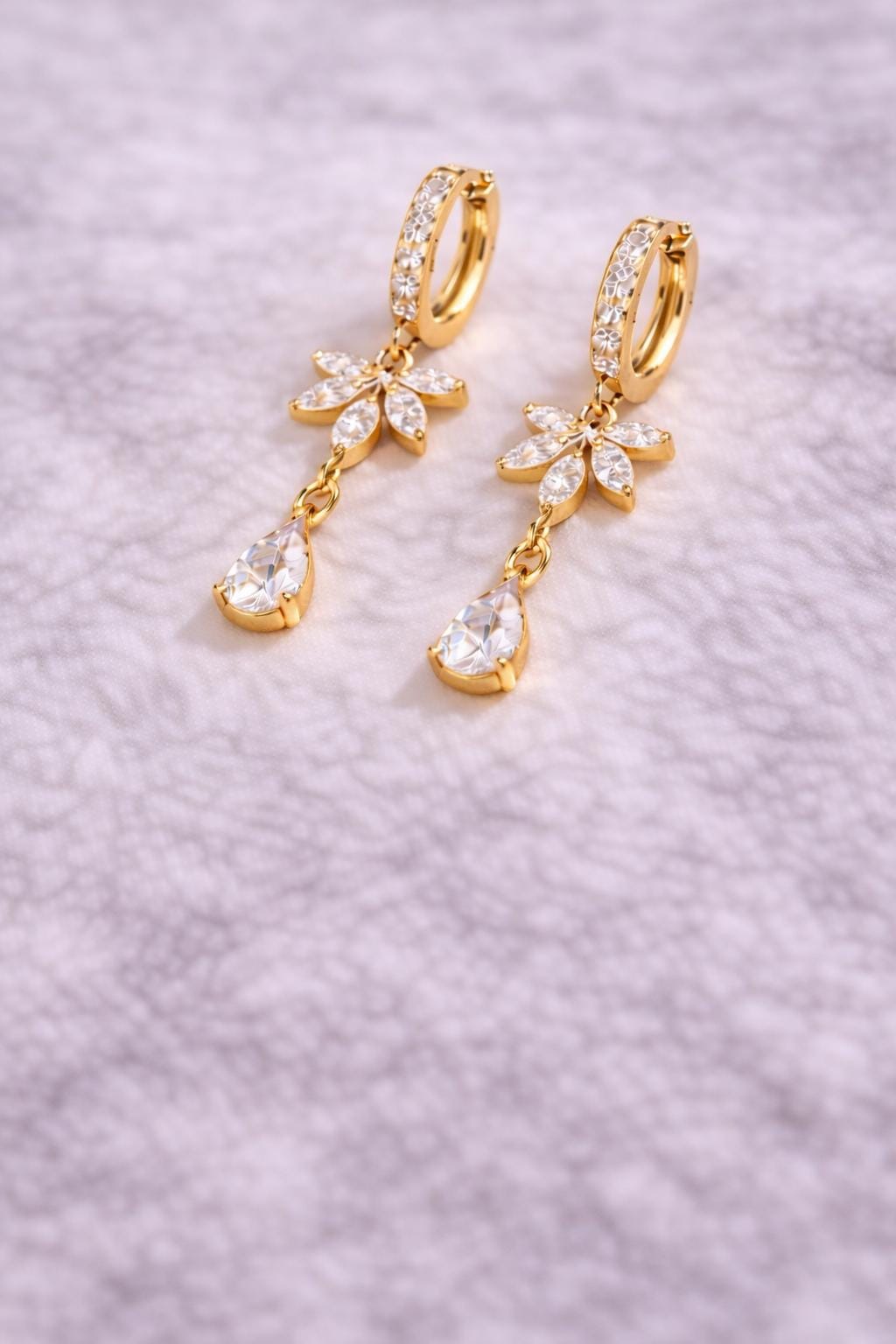 925 Silver Floral Drop Earrings | CZ Teardrop Dangle Hoop | Elegant Sterling Silver Jewelry |