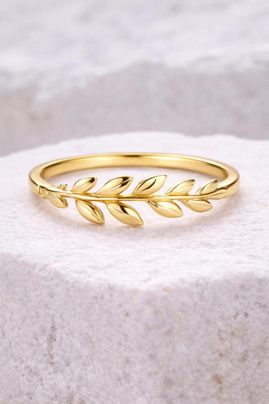 925 Silver Leaf Ring | Minimal Nature Band | Sterling Silver Botanical | Everyday Jewelry