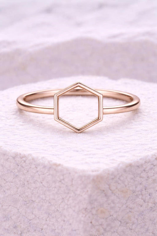 925 Silver Hexagon Ring | Minimal Geometric | Sterling Silver Modern Band |