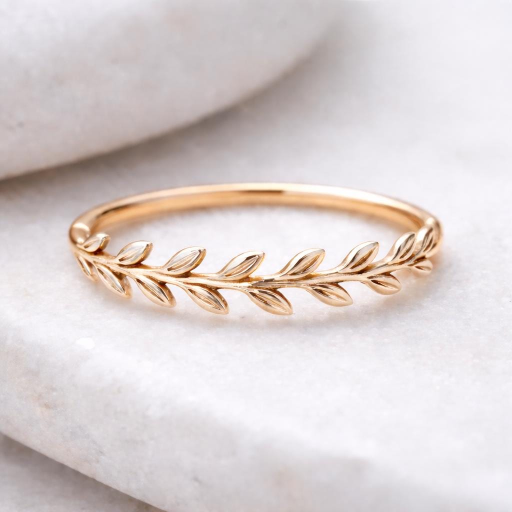Leaf Band Ring | Olive Branch Ring | Sterling Silver Nature | Minimal Jewelry