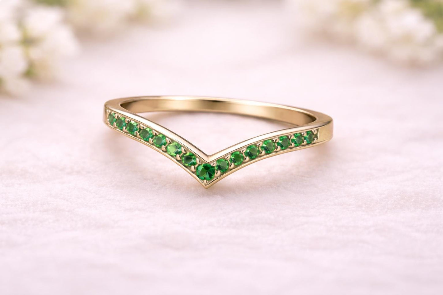 Green CZ Chevron Ring 925 Silver | V Shape Ring | Minimal Wedding Band | Stacking