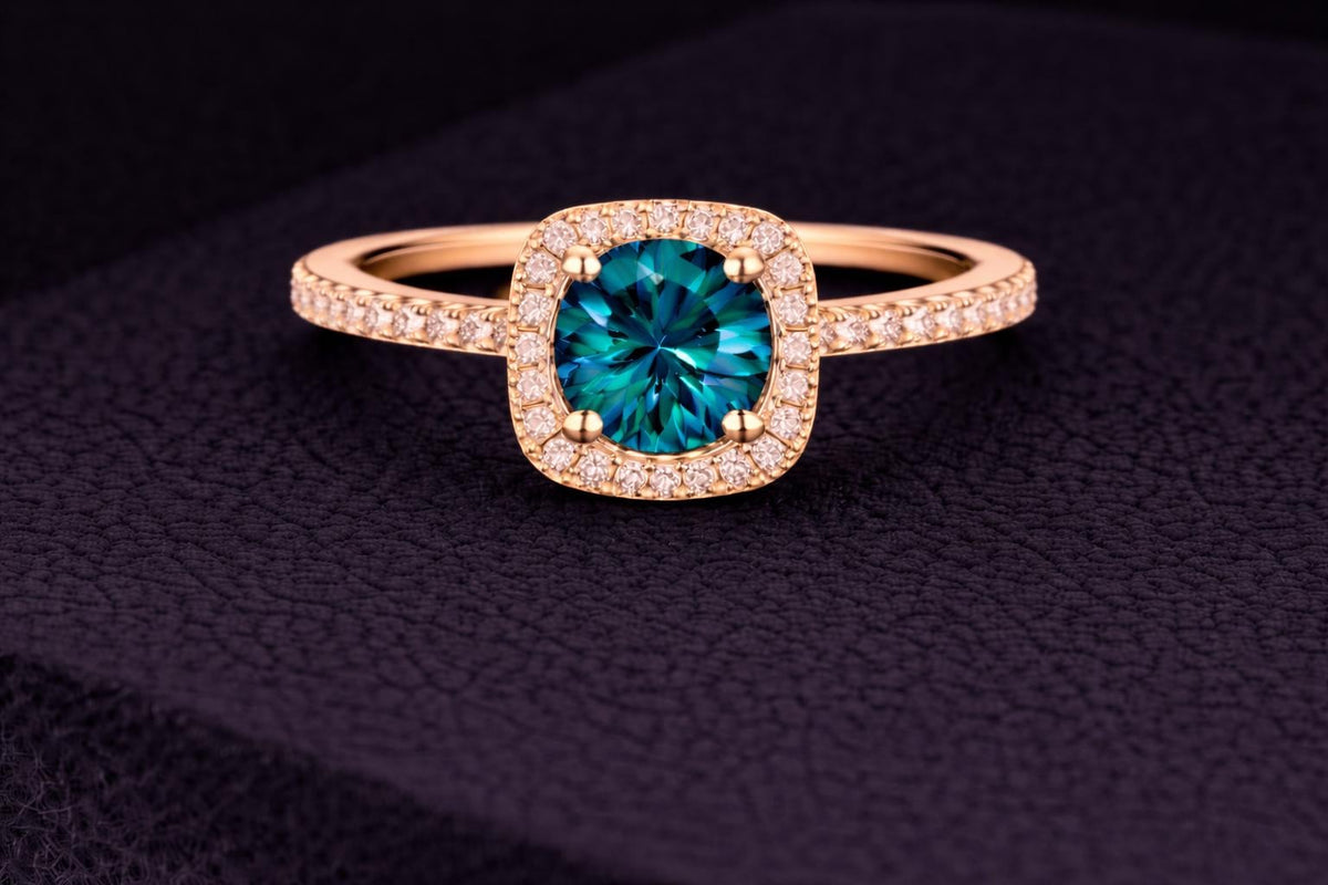 London Blue Topaz Ring 925 Silver | Cushion Halo Ring | Promise Gift for Her
