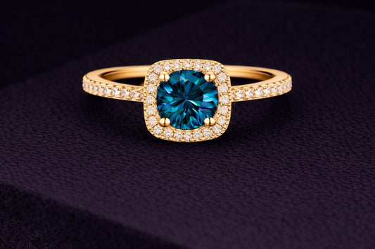 London Blue Topaz Ring 925 Silver | Cushion Halo Ring | Promise Gift for Her