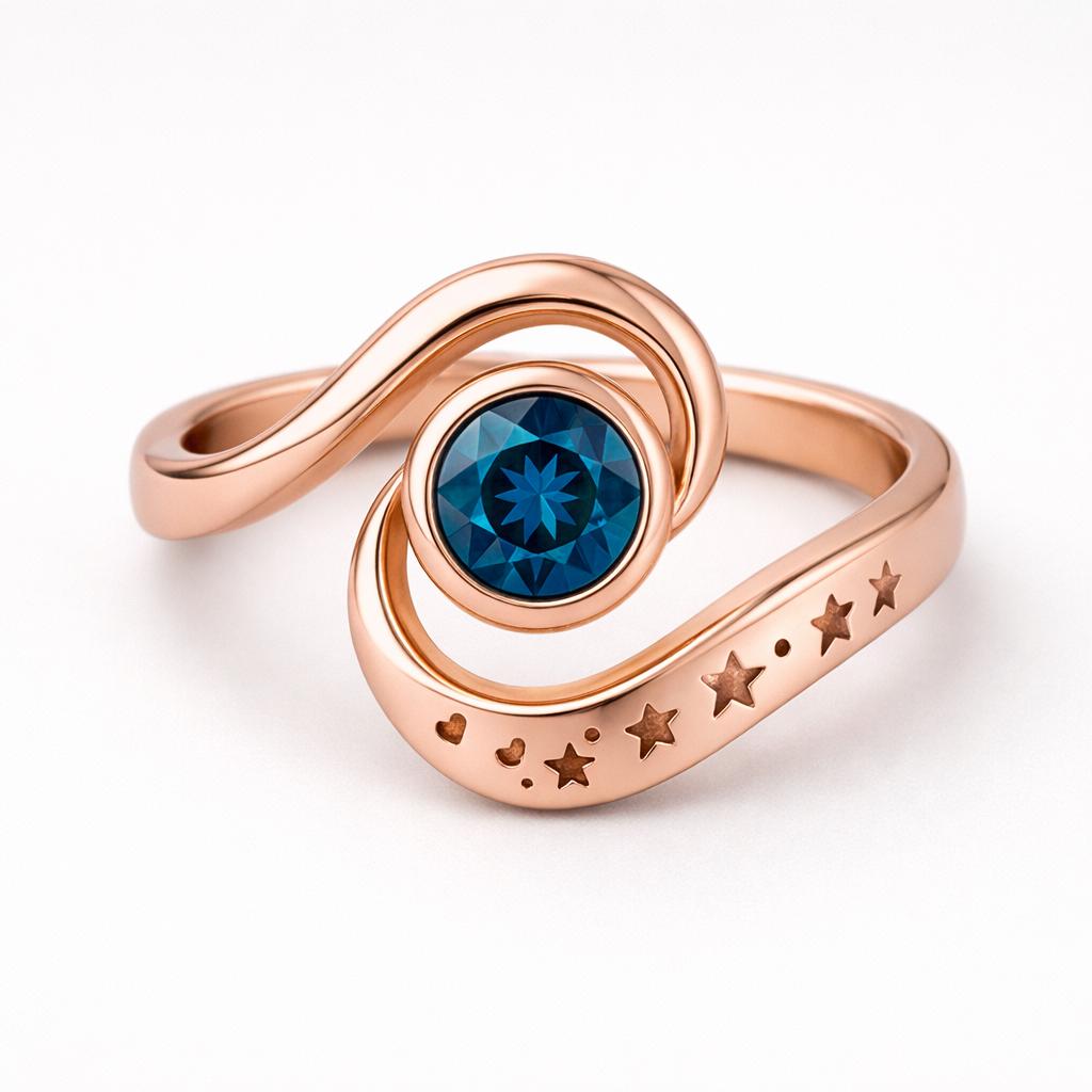 London Blue Topaz Celestial Ring: Sterling Silver Spiral Star Band