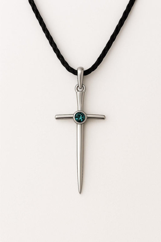 925 Silver Sword Pendant | London Blue Topaz Necklace | Sterling Silver Religious Jewelry