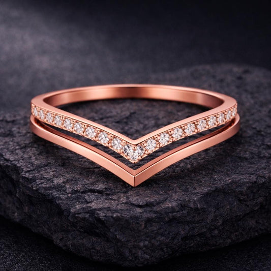 CZ Chevron Ring 925 Silver | Double V Stacking Band | Minimal Wedding Ring | Promise Gift