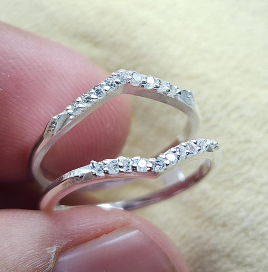 925 Silver Double Chevron CZ Band Dainty Stacking V Shaped Wedding Anniversary Ring