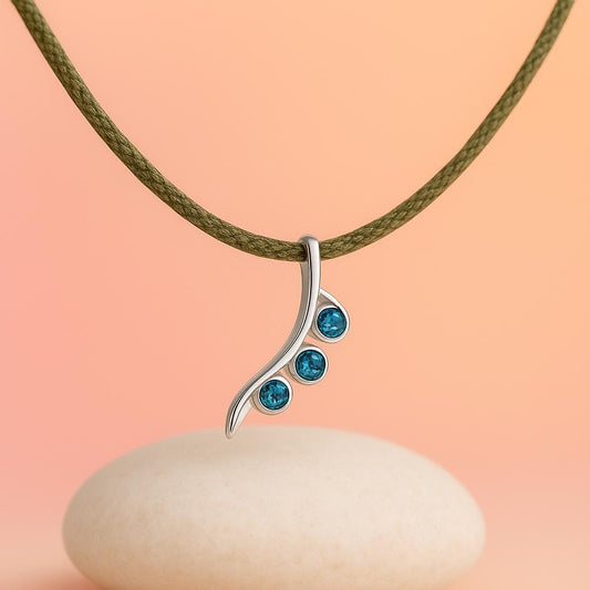 London Topaz Silver Pendant Necklace | 925 Sterling Silver Blue Stone Curve Charm | Minimal