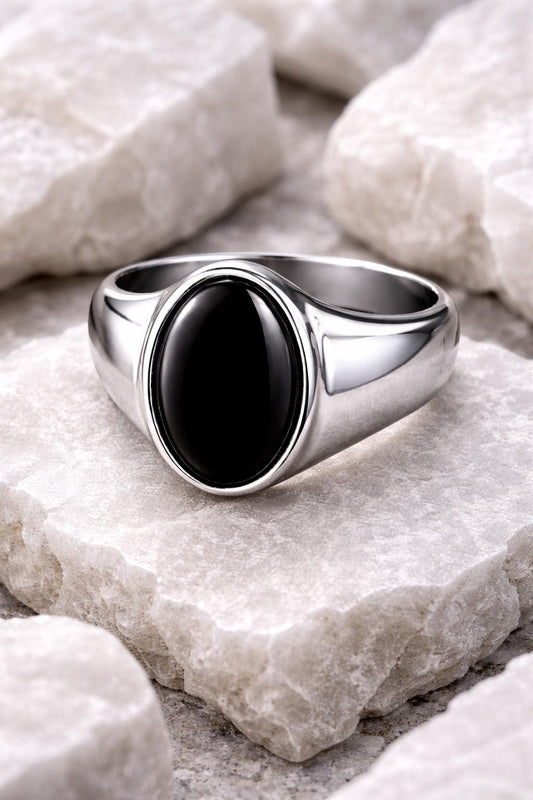 Black Onyx 925 Silver | Oval Signet | Men Women Minimal Ring | Sterling Silver Jewelry