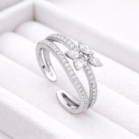 Handmade Sterling Silver CZ Open Ring | Adjustable Minimalist Band