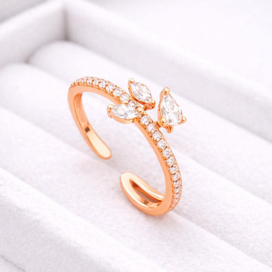 CZ Leaf Ring | Sterling Silver Adjustable Open Band