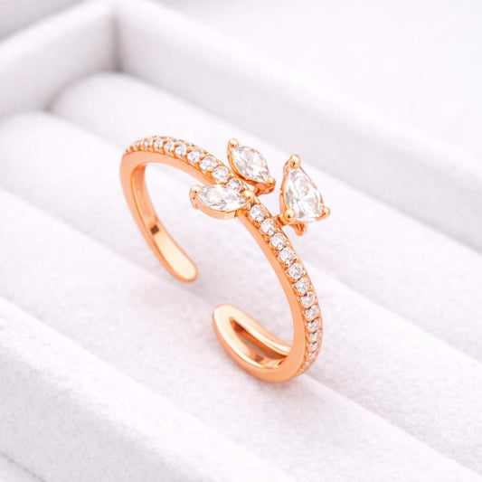 CZ Leaf Ring | Sterling Silver Adjustable Open Band