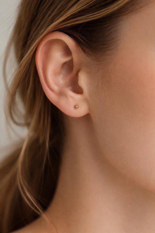 Minimal Silver Ball Stud Earrings | 925 Sterling Silver Tiny Dot Studs | Dainty Everyday Jewelry
