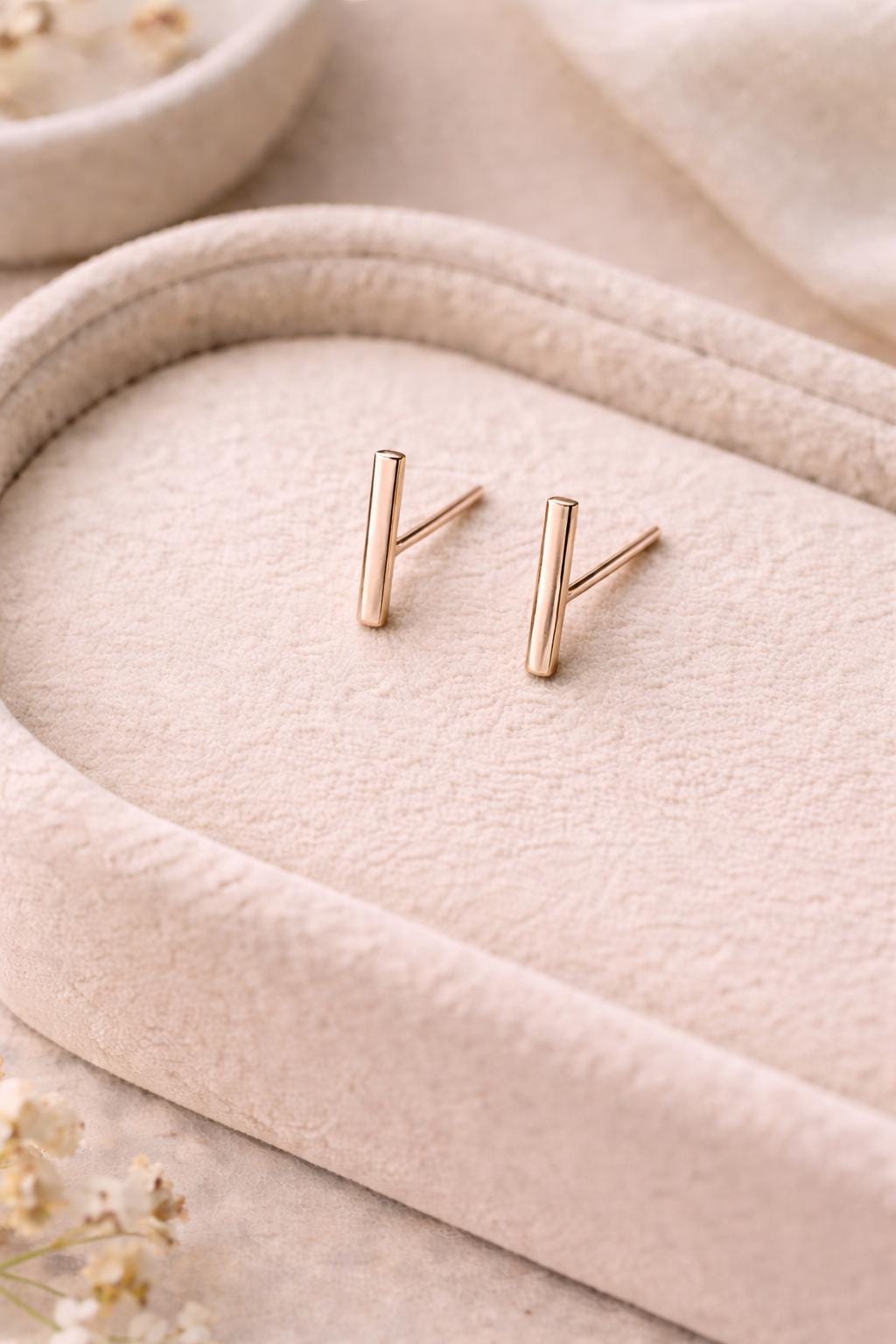 Minimal Silver Bar Stud Earrings | 925 Sterling Silver Vertical Studs | Modern Dainty Everyday Jewelry