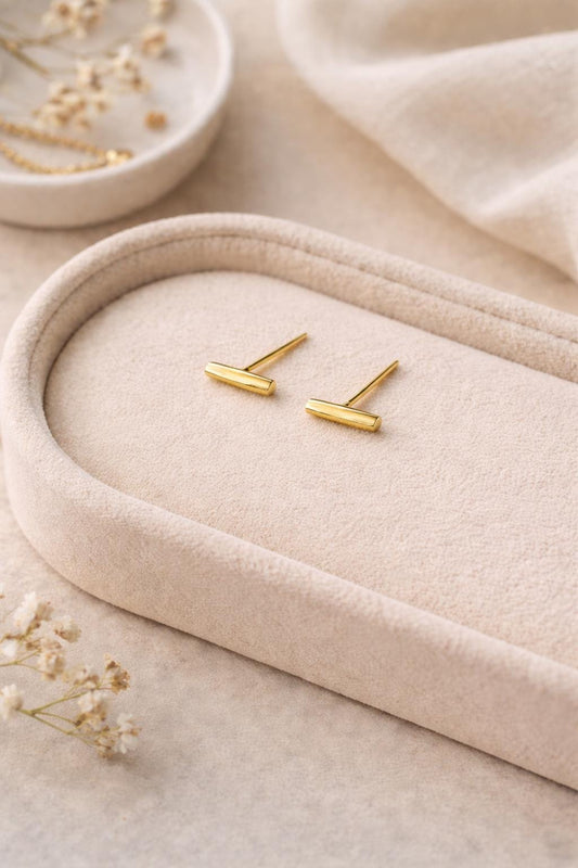 Minimal Silver Bar Stud Earrings | 925 Sterling Silver Vertical Studs | Modern Dainty Everyday Jewelry