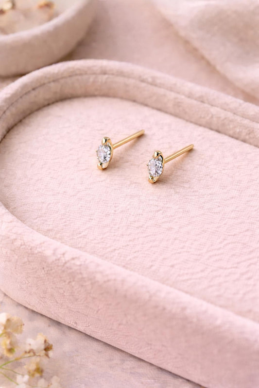 CZ Silver Stud Earrings | 925 Sterling Silver Solitaire Studs | Dainty Minimal Sparkle Everyday Jewelry