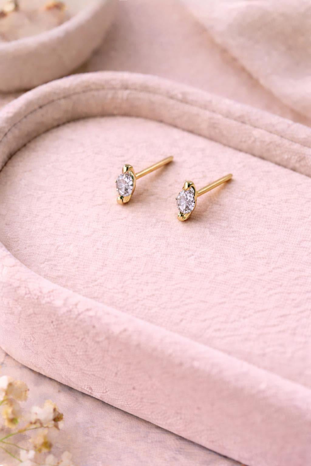 CZ Silver Stud Earrings | 925 Sterling Silver Solitaire Studs | Dainty Minimal Sparkle Everyday Jewelry