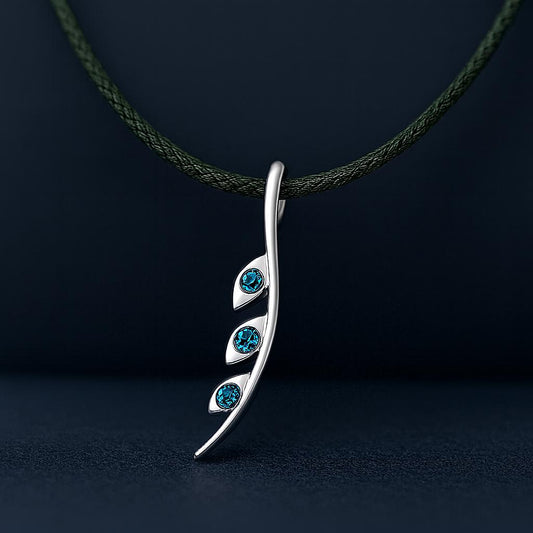 London Blue Topaz Necklace 925 Silver | Curved Pendant Necklace | Minimal Stone Jewelry